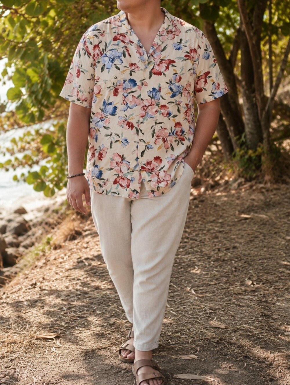 NWT Levi's Cream Floral Camp Collar Shirt Men's Viscose Button-Up Pink Blue Red